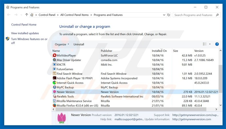 newer version adware uninstall via Control Panel