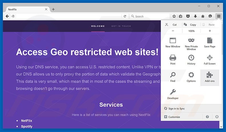 Removing NextFlix ads from Mozilla Firefox step 1