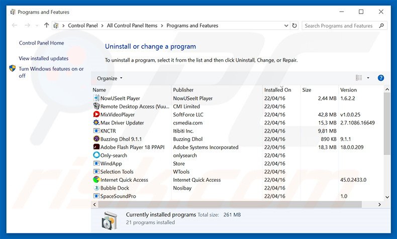 NextFlix adware uninstall via Control Panel