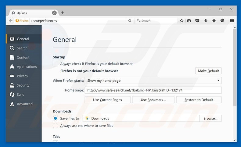 Removing safe-search.net from Mozilla Firefox homepage