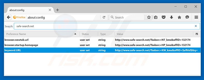 Removing safe-search.net from Mozilla Firefox default search engine
