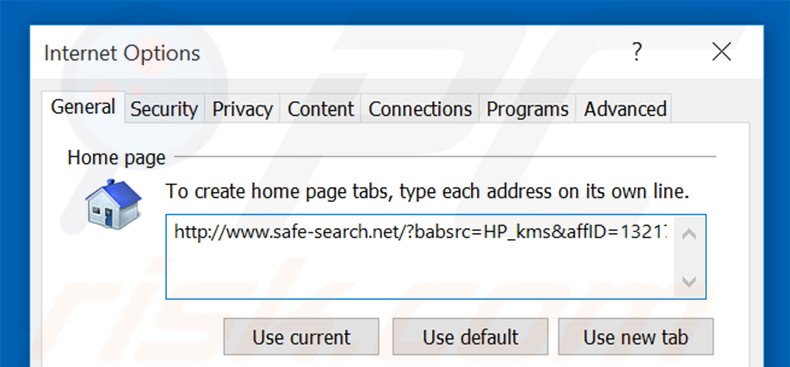 Removing safe-search.net from Internet Explorer homepage