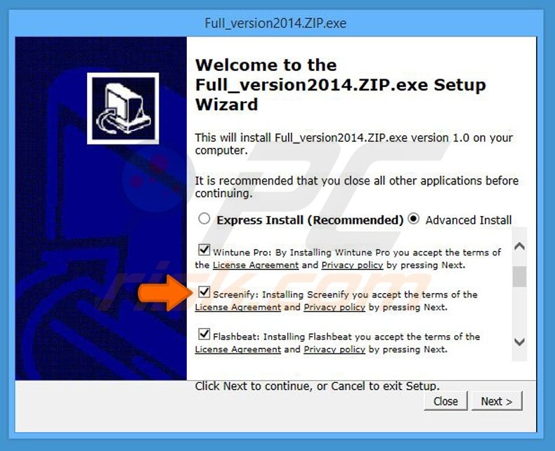 screenify adware installer