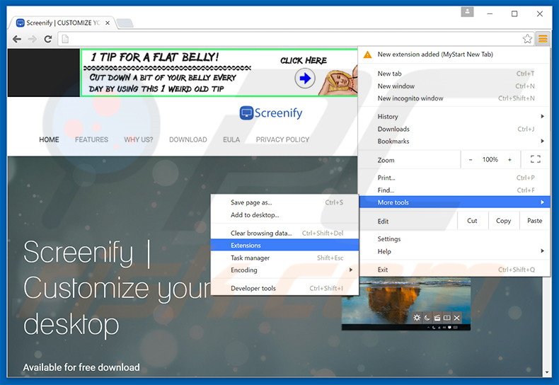 Removing Screenify  ads from Google Chrome step 1
