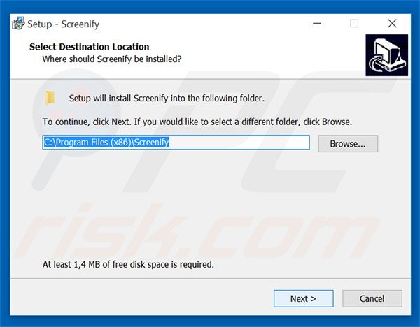 Official Screenify adware installation setup