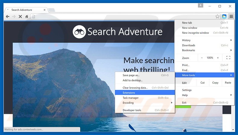 Removing Search Adventure  ads from Google Chrome step 1
