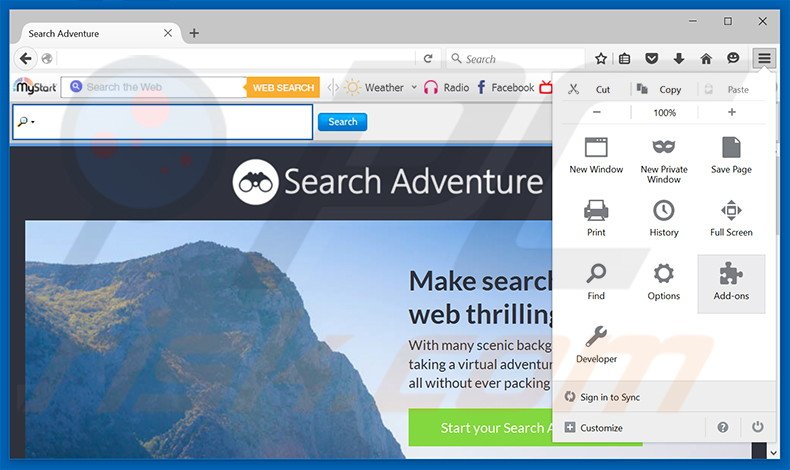 Removing Search Adventure ads from Mozilla Firefox step 1