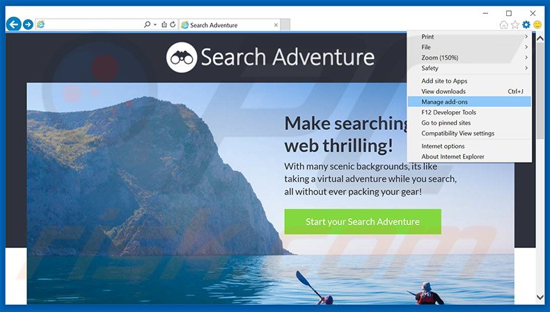 Removing Search Adventure ads from Internet Explorer step 1