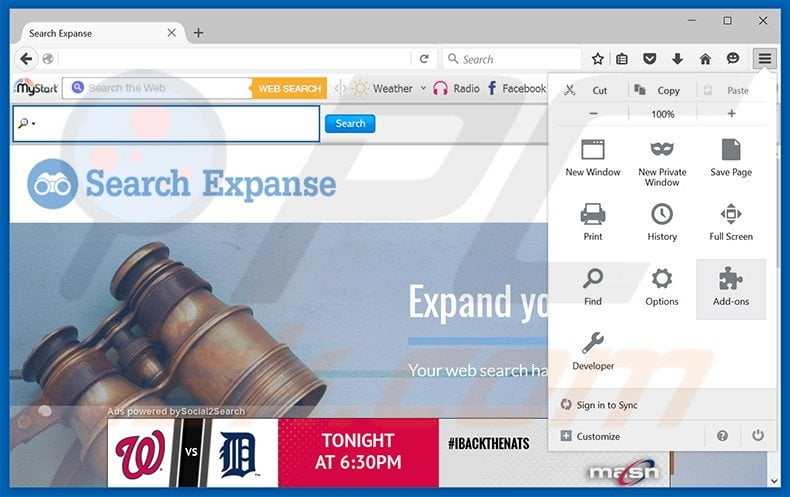 Removing Search Expanse ads from Mozilla Firefox step 1