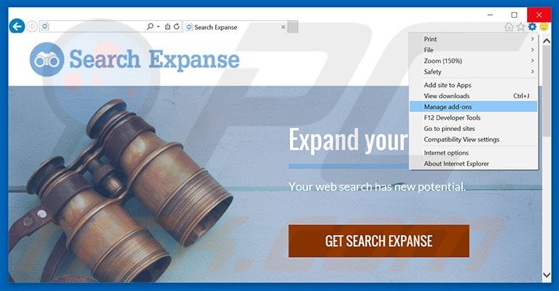 Removing Search Expanse ads from Internet Explorer step 1