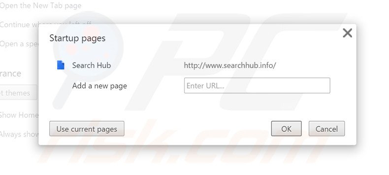 Removing searchhub.info from Google Chrome homepage