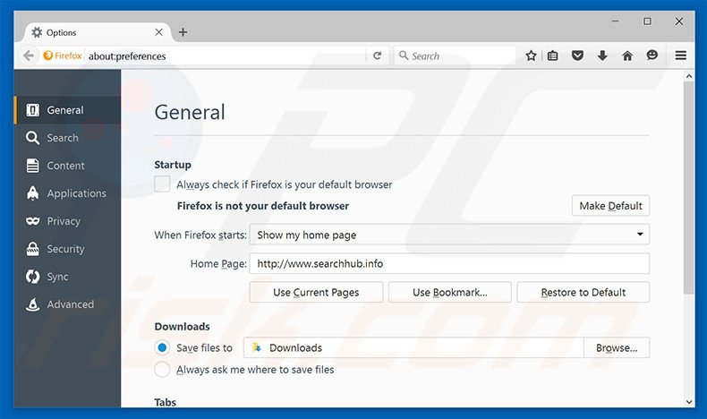 Removing searchhub.info from Mozilla Firefox homepage