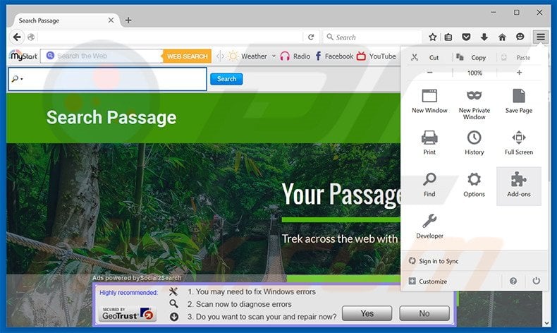 Removing Search Passage ads from Mozilla Firefox step 1