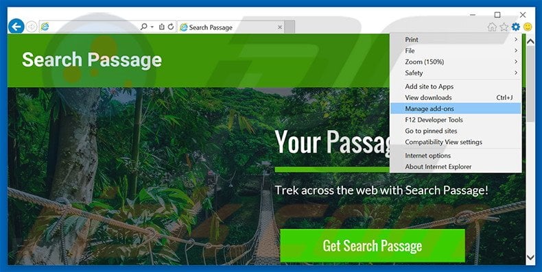 Removing Search Passage ads from Internet Explorer step 1