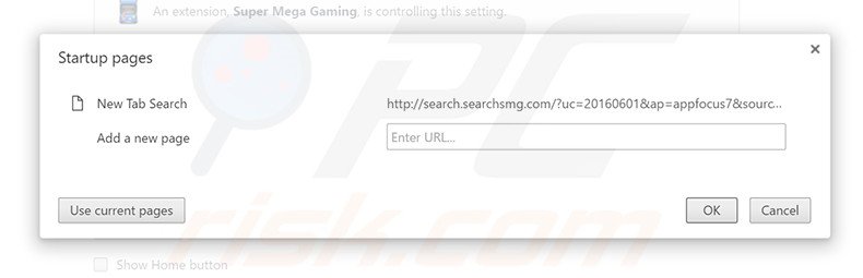 Removing search.searchsmg.com from Google Chrome homepage