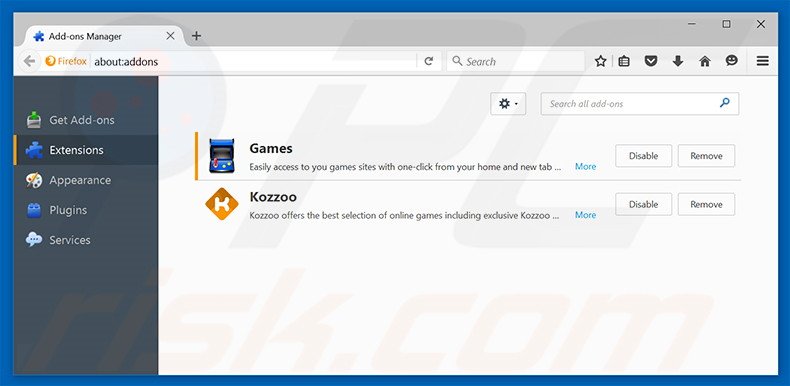 Removing search.searchsmg.com related Mozilla Firefox extensions