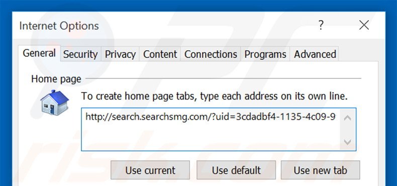 Removing search.searchsmg.com from Internet Explorer homepage