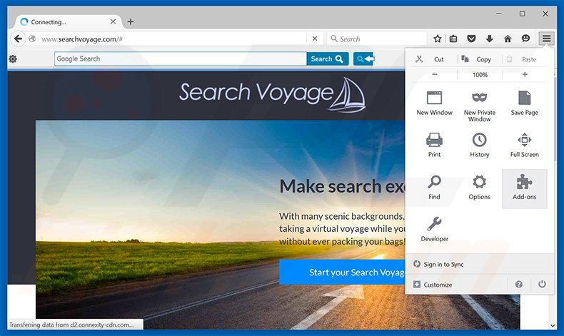 Removing Search Voyage ads from Mozilla Firefox step 1