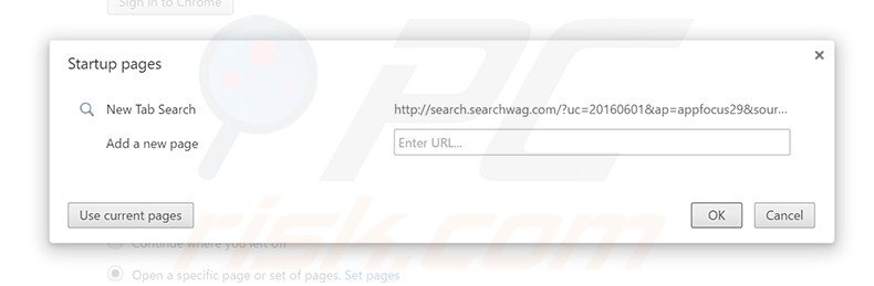 Removing search.searchwag.com from Google Chrome homepage