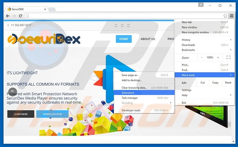Removing SecuriDex  ads from Google Chrome step 1