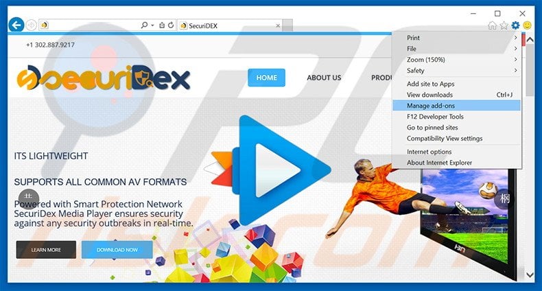 Removing SecuriDex ads from Internet Explorer step 1