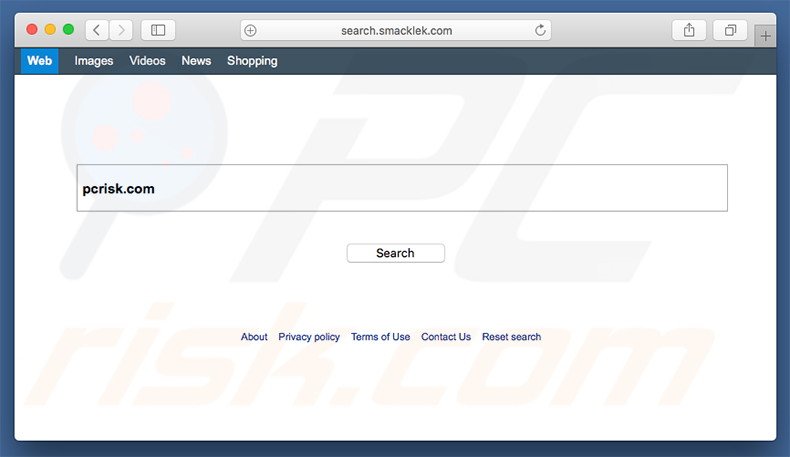 search.smacklek.com browser hijacker on a Mac computer