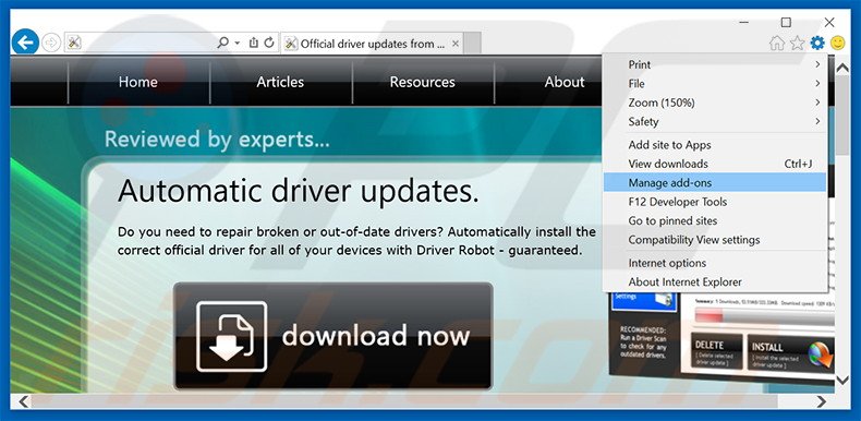 Removing Smart Driver Updater ads from Internet Explorer step 1
