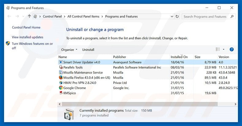 Smart Driver Updater adware uninstall via Control Panel