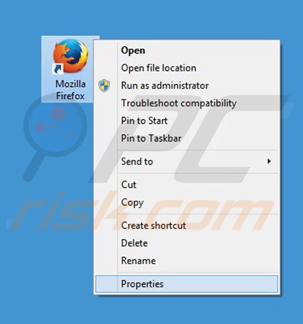 Removing search.snapdo.com from Mozilla Firefox shortcut target step 1