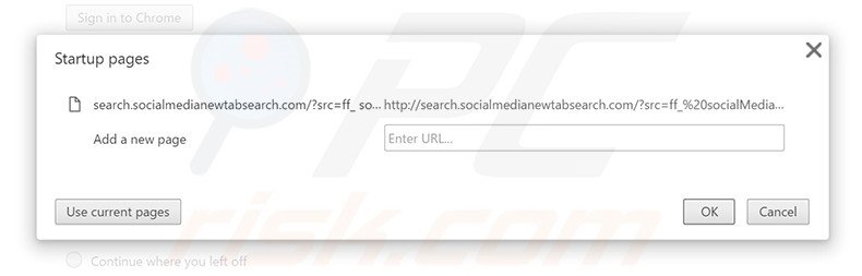 Removing search.socialmedianewtabsearch.com from Google Chrome homepage