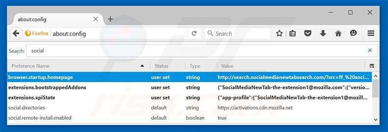 Removing search.socialmedianewtabsearch.com from Mozilla Firefox default search engine