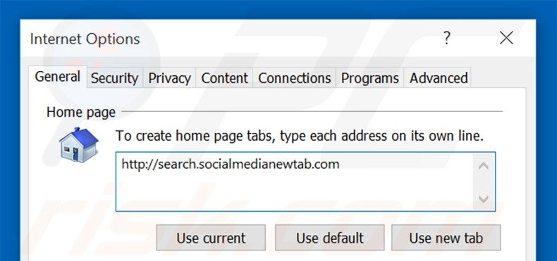 Removing search.socialmedianewtabsearch.com from Internet Explorer homepage