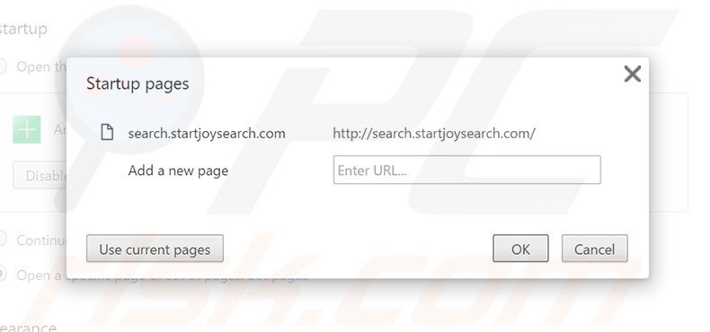 Removing search.startjoysearch.com from Google Chrome homepage