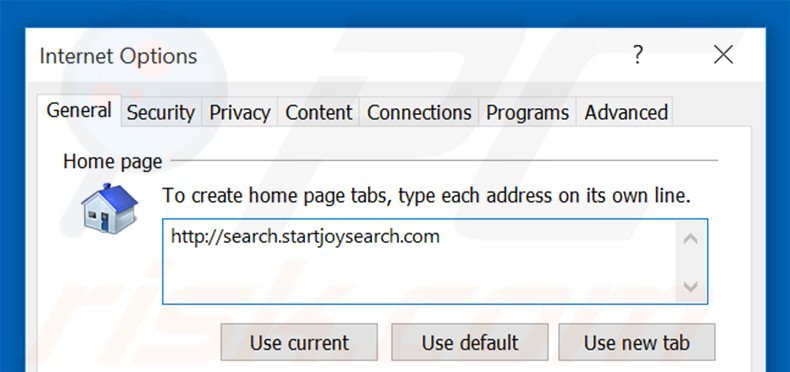 Removing search.startjoysearch.com from Internet Explorer homepage