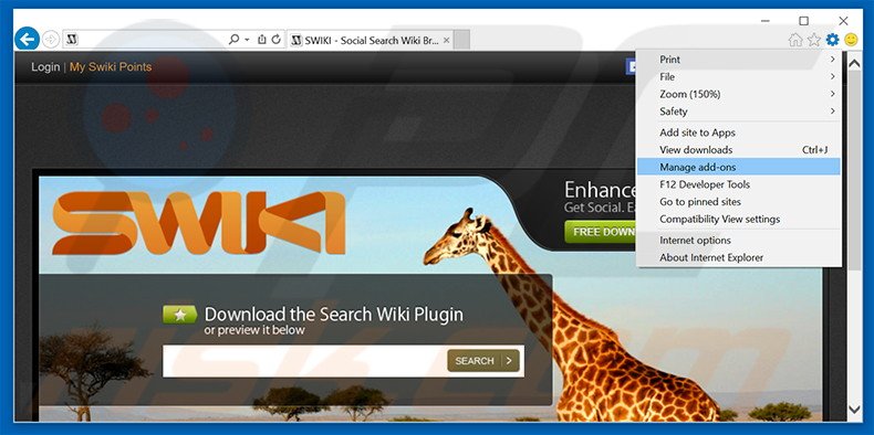 Removing Swiki ads from Internet Explorer step 1