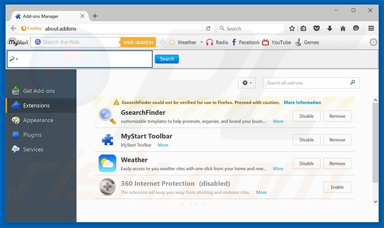 Removing SysSecure ads from Mozilla Firefox step 2