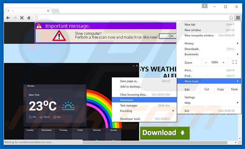 Removing SysWeatherAlert  ads from Google Chrome step 1