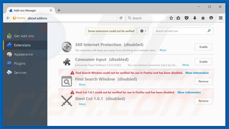 Removing tabnewsearch.com related Mozilla Firefox extensions