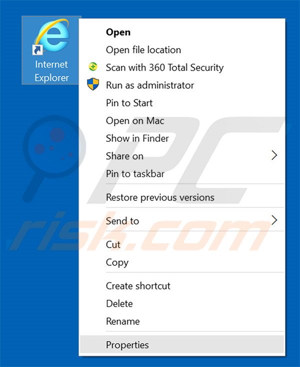 Removing tabnewsearch.com from Internet Explorer shortcut target step 1