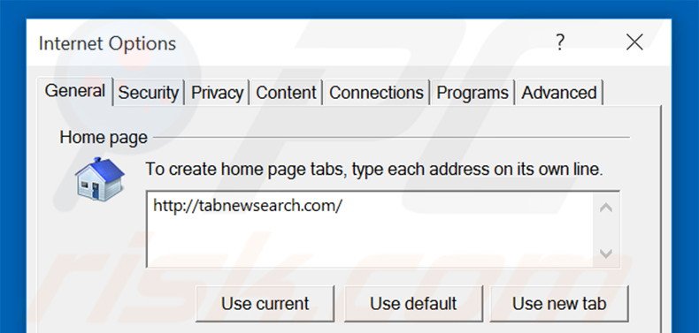 Removing tabnewsearch.com from Internet Explorer homepage