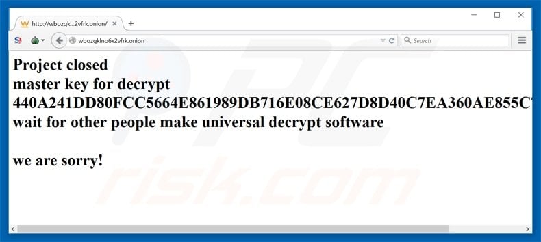 teslacrypt ransomware payment site containing master key