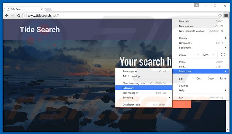 Removing Tide Search  ads from Google Chrome step 1