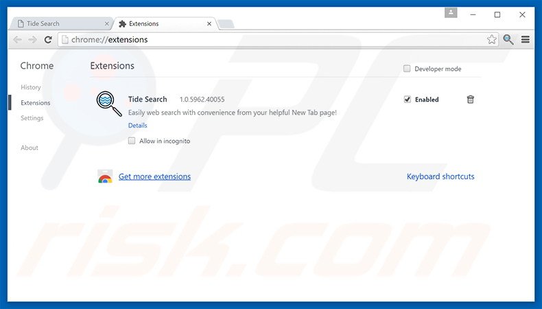 Removing Tide Search ads from Google Chrome step 2
