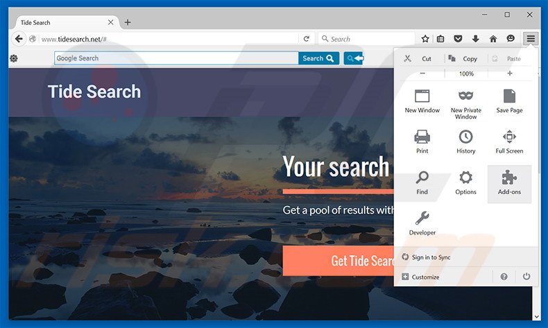 Removing Tide Search ads from Mozilla Firefox step 1