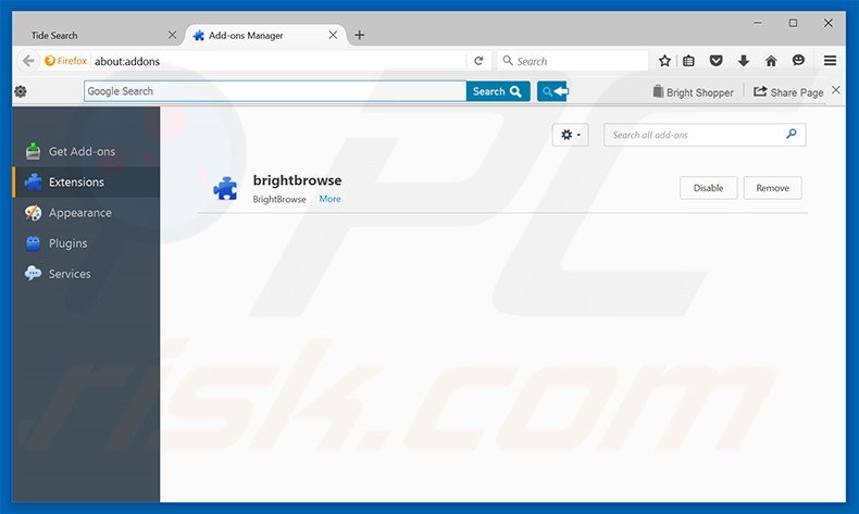 Removing Tide Search ads from Mozilla Firefox step 2