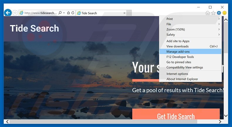 Removing Tide Search ads from Internet Explorer step 1