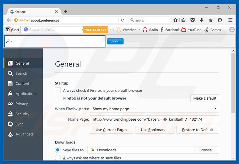 Removing trendingbees.com from Mozilla Firefox homepage