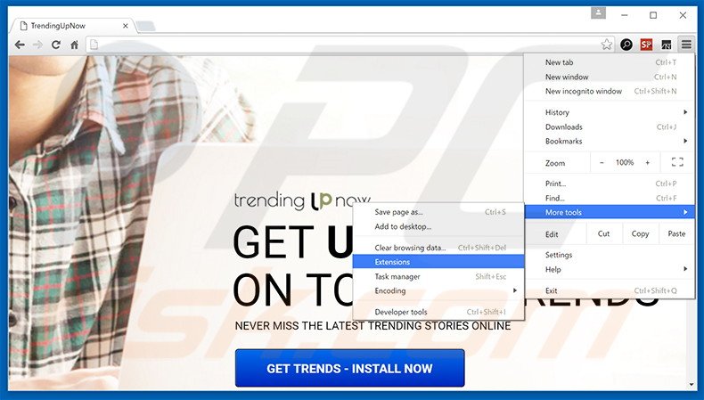 Removing TrendingUpNow  ads from Google Chrome step 1