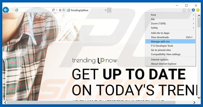 Removing TrendingUpNow ads from Internet Explorer step 1
