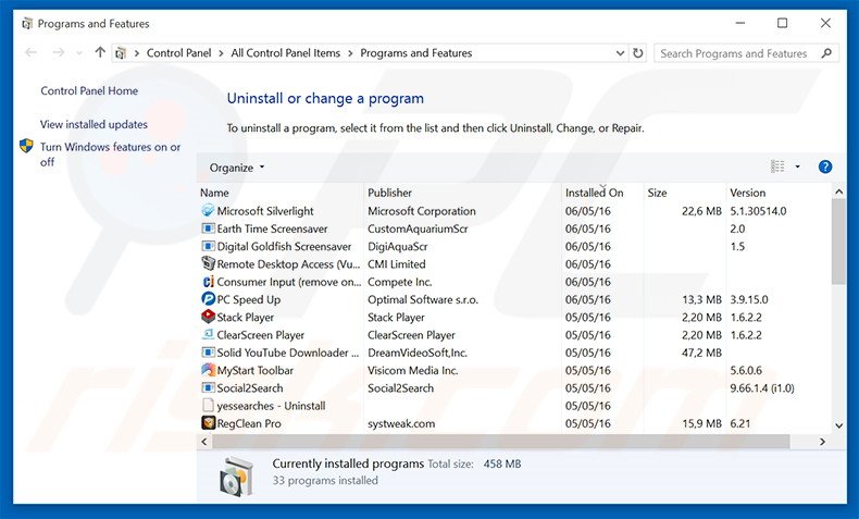 TrendingUpNow adware uninstall via Control Panel